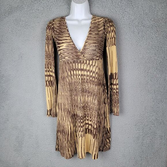 Laundry By ShelIi Segal Knit Dress Small Brown Chocolate Swirls Deep V-Neck Zip - Picture 13 of 14